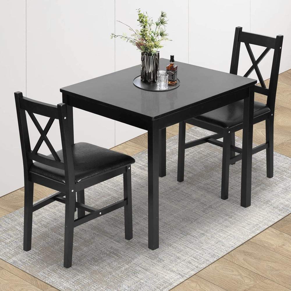 3-Piece Solid Wood Kitchen Table Set for 2 | Pine Dining Table with Upholster...