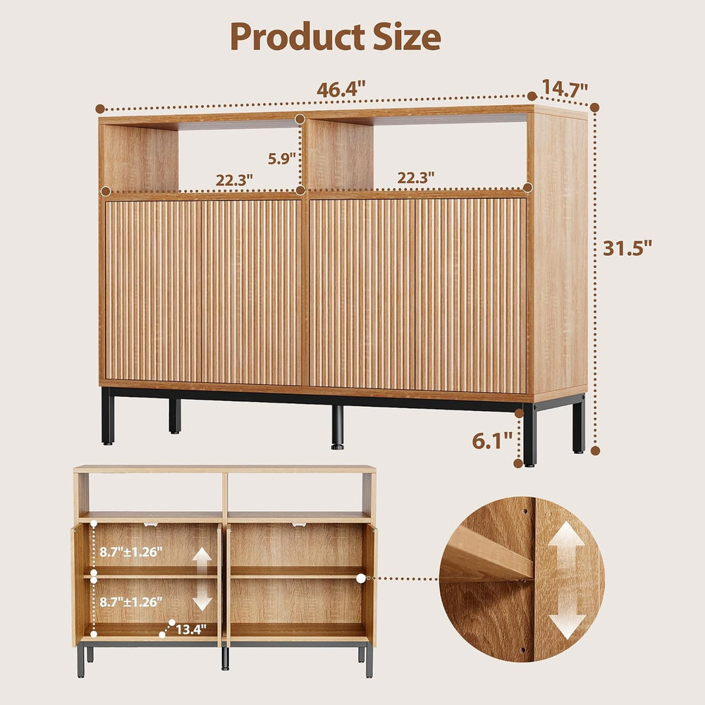 Mericonia Farmhouse Buffet Sideboard Cabinet with Storage, Fluted Coffee Bar ...
