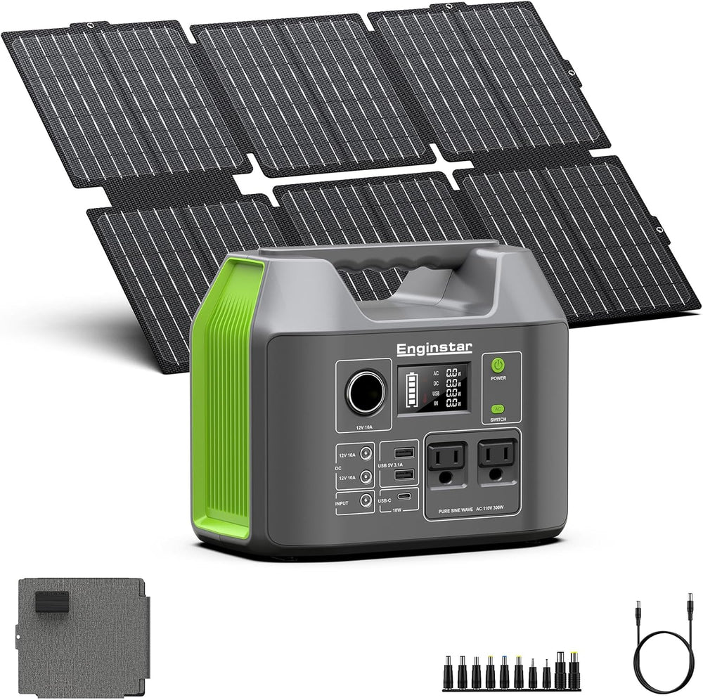 Portable Solar Generator 300W Power Station with 60W Foldable Solar Panel