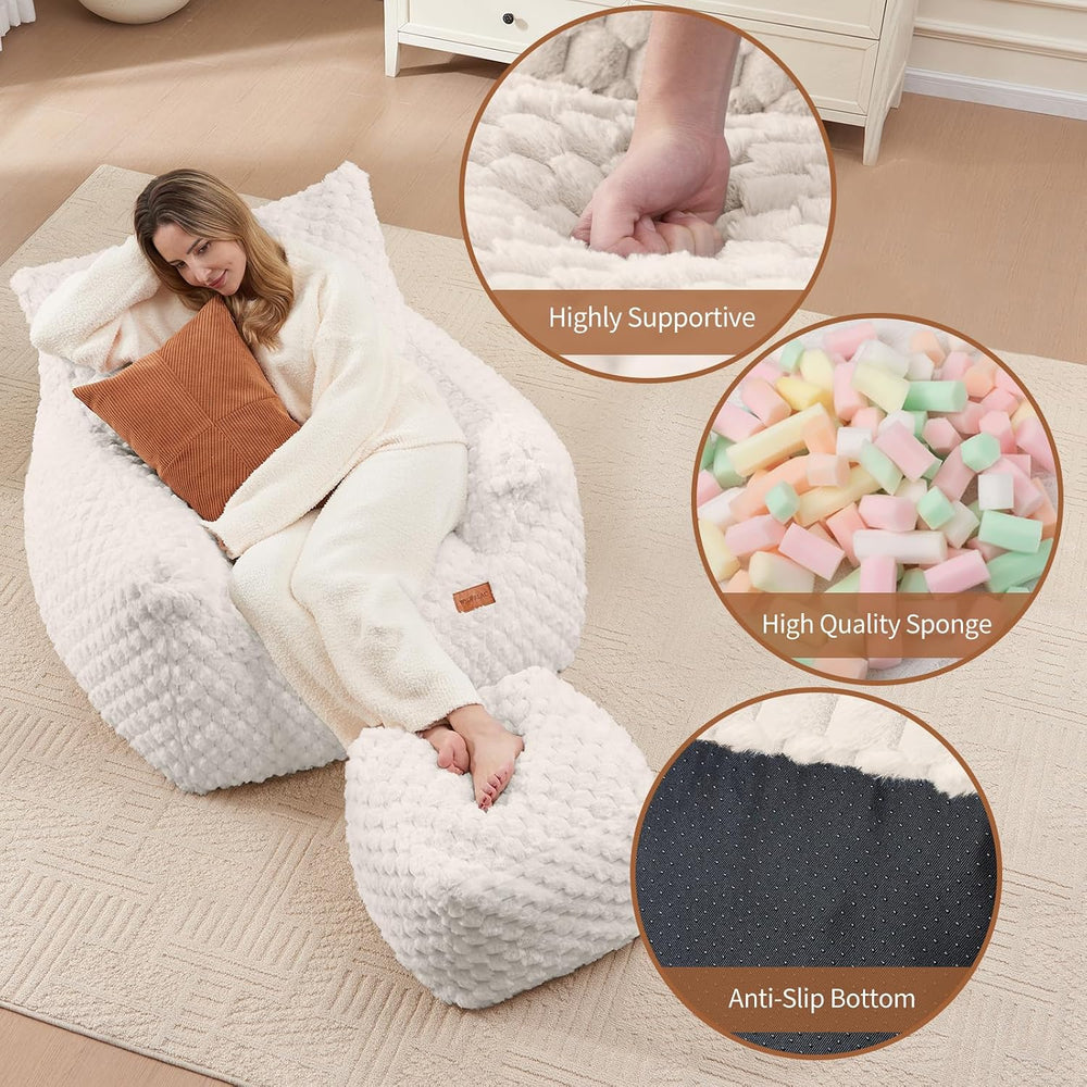 Bean Bag Chair with Ottoman, Modern Giant Bean Bag Couch Sofa with Footstool,...