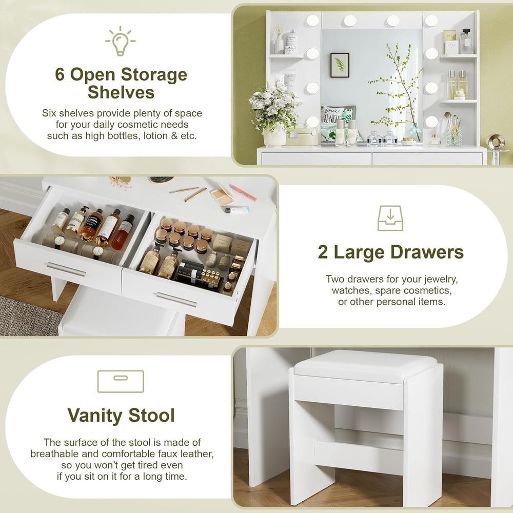YESHOMY Vanity Desk with Mirror, Makeup Table, Matte White | 2 Large Drawers,...