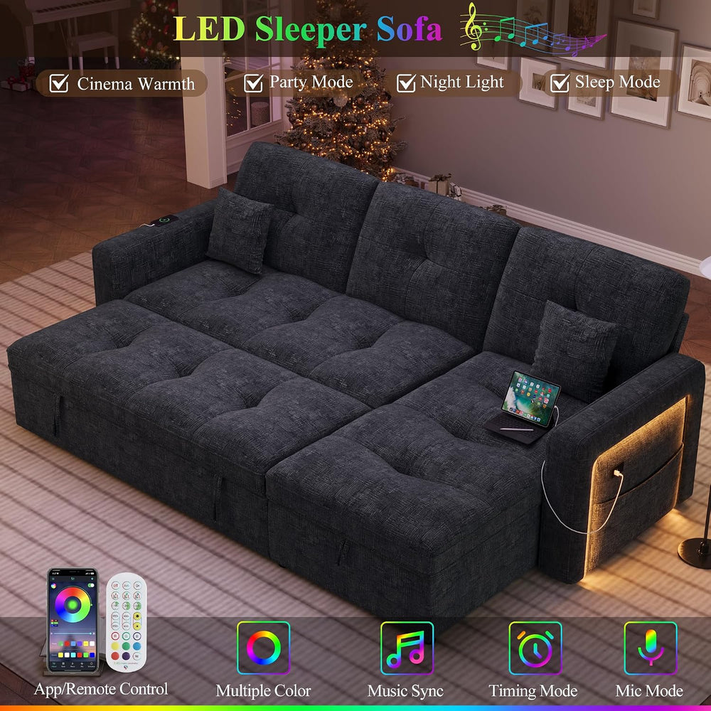 81'' LED L-Shaped Sectional Couch for Living Room, Sleeper Sofa Bed, ...