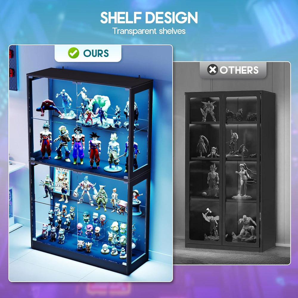 AMERLIFE RGB Display Cabinet with Adjustable Glass Shelves, 4-Tier Storage Ca...