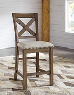 Signature Design by Ashley Moriville Rustic Farmhouse 24.5" Upholstered Barstool, 2 Count, Beige & Brown