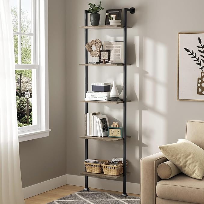 Axeman 5-Tier Ladder Shelf, Tall Narrow Bookcase for Small Spaces, Book Stora...