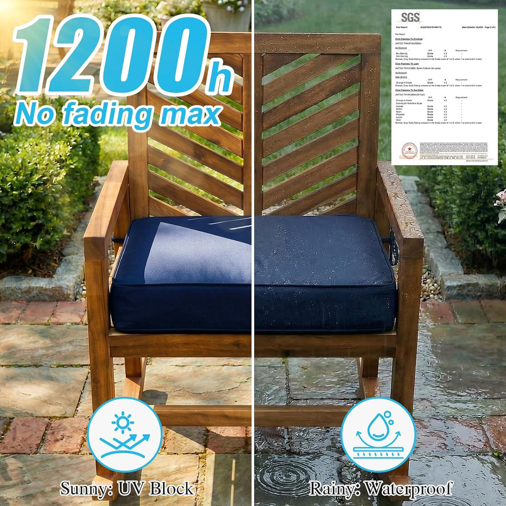 Amagenix 19x19x3 Inch Outdoor Chair Cushions Set of 2 Navy Blue