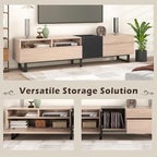 Ball & Cast 70" Modern TV Stand for TVs up to 80", Media Console with Drop-Down Door, 2 Drawers & Adjustable Shelf, Entertainment Center w/Ample Storage for Living Room, Home Theatre, Natural Wood
