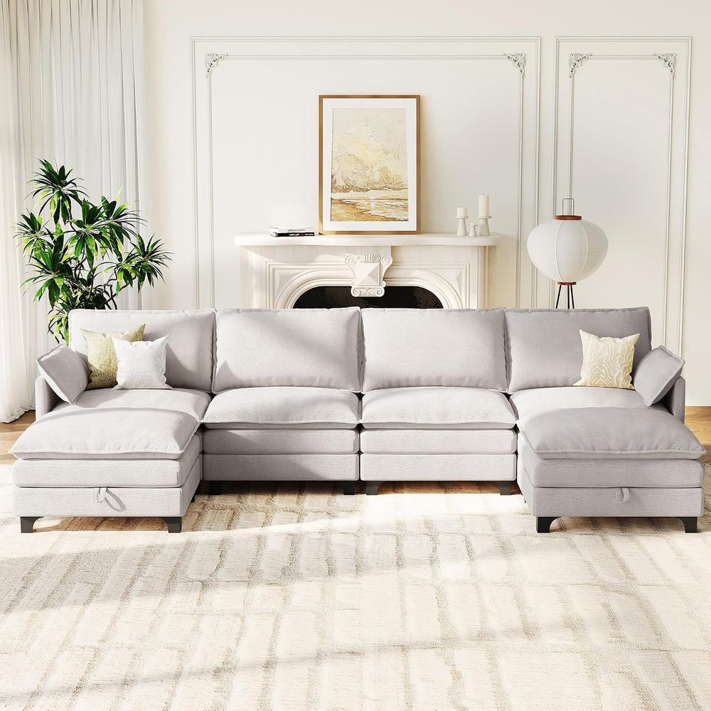 140" U-Shaped Modern Modular Sectional Couch, Chenille Cloud Couches wit...
