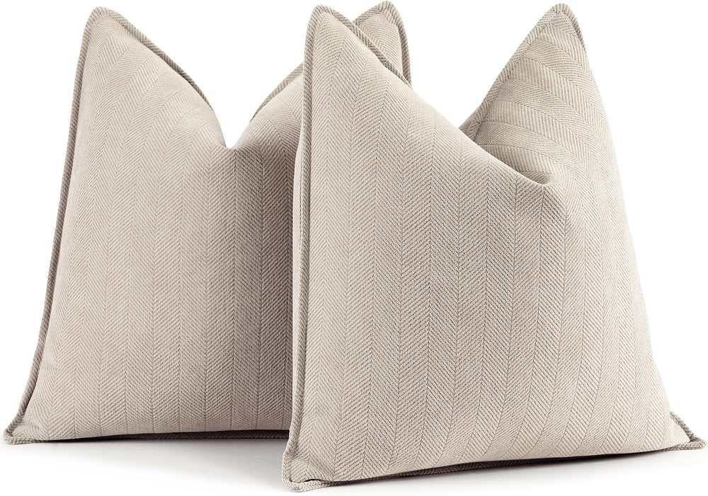 ZWJD Beige Pillow Covers 24x24 Set of 2 Chenille Throw Pillow Covers with Ele...
