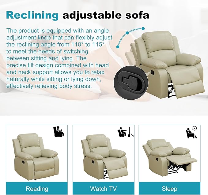 Recliner Sofa Set Couches for Living Room Chair Recycled Leather Fabric Living Room Furniture Sets, Adjusted Reclining Couch Furniture Sofa Set for Theater Seating, Beige