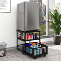 PUNCIA 19.7"x19.7" Mini Fridge Stand 3-Tier Beverage Fridge Table, Black | 220-LB Capacity Beverage Refrigerator Table, Heavy Duty Rolling Organizer with Drawers for Dorm Apartment Office Bedroom