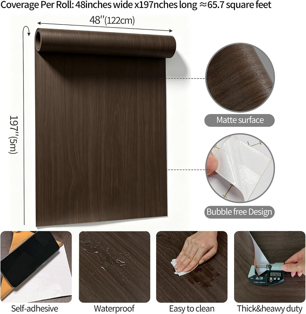 Extra Wide Dark Wood Grain Wallpaper Peel and Stick Walnut Contact Paper