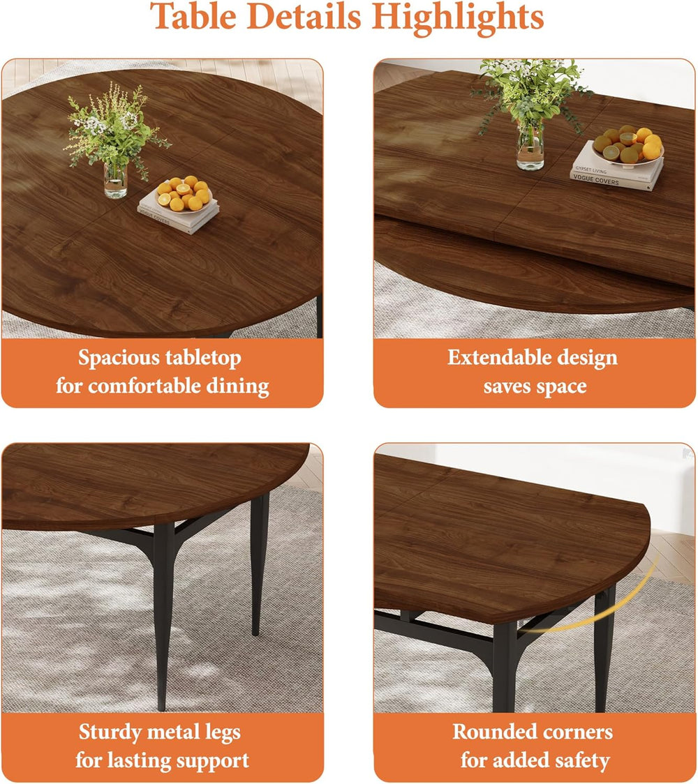 HIPIHOM Expandable Folding Dining Table Set, 55-Inch Round to Square Table wi...