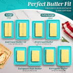 Flexzion Ceramic Blue European Butter Dish with Lid for Countertop (8 Inch) - Wide 2 Stick Double Butter Holder for Counter, Cream Cheese Container Storage Keeper