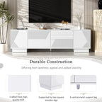 Merax 70.8 inch Modern TV Stand for TVs up to 75 Inches, Entertainment Center with Storage Cabinets & 4 Drawers, Minimalist Media Console with Metal Center Leg & Anti-Tip Device for Living Room, White