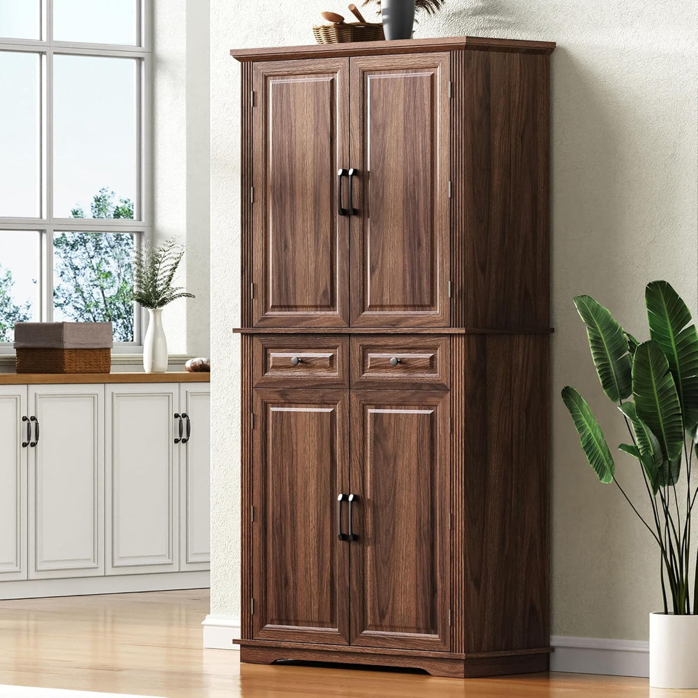 71" Tall Kitchen Pantry Cabinet, Freestanding Storage Cupboard with 3 Pu...