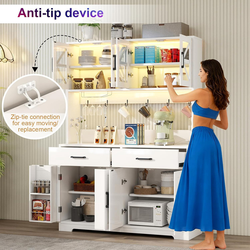 Vipbear 71" Tall Pantry Cabinet, Kitchen Hutch with Power Outlet, Farmho...