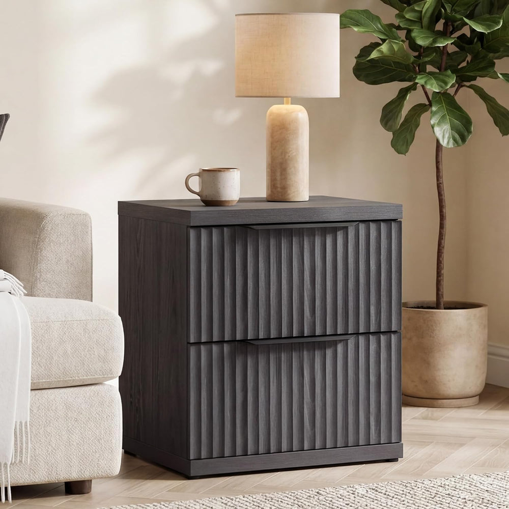 SICOTAS Fluted Night Stand Set 2 with 2 Large Drawers