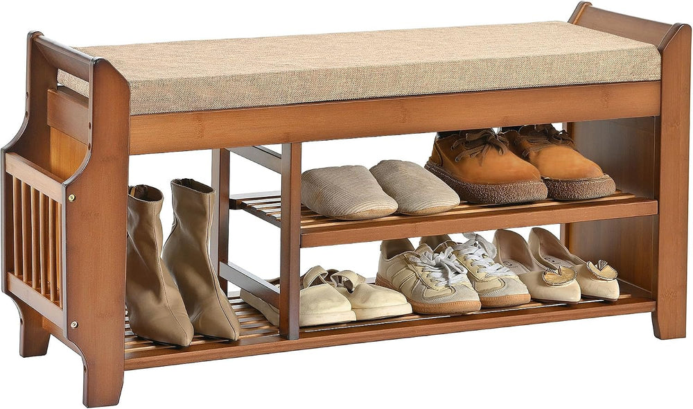 PETKABOO Shoe Bench with Hidden Drawer and Side Holder, 2 Tier Entryway Bench...