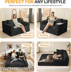 Erament Loveseat Boneless Convertible Sofa Bed, Folding Floor Futon Sleeper Sofa Couch Bed- Boneless Foldable Couch, Corduroy Pull Out Sofa Bed with 2 Pillows for Living Room & Bedroom