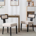 Mid Century Modern Dining Chairs Set of 2 Linen Fabric Upholstered Kitchen Side Chairs with Nailhead Trim, Modern Kitchen Armless Solid Wood Dining Chairs, Beige