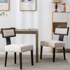Mid Century Modern Dining Chairs Set of 2 Linen Fabric Upholstered Kitchen Side Chairs with Nailhead Trim, Modern Kitchen Armless Solid Wood Dining Chairs, Beige