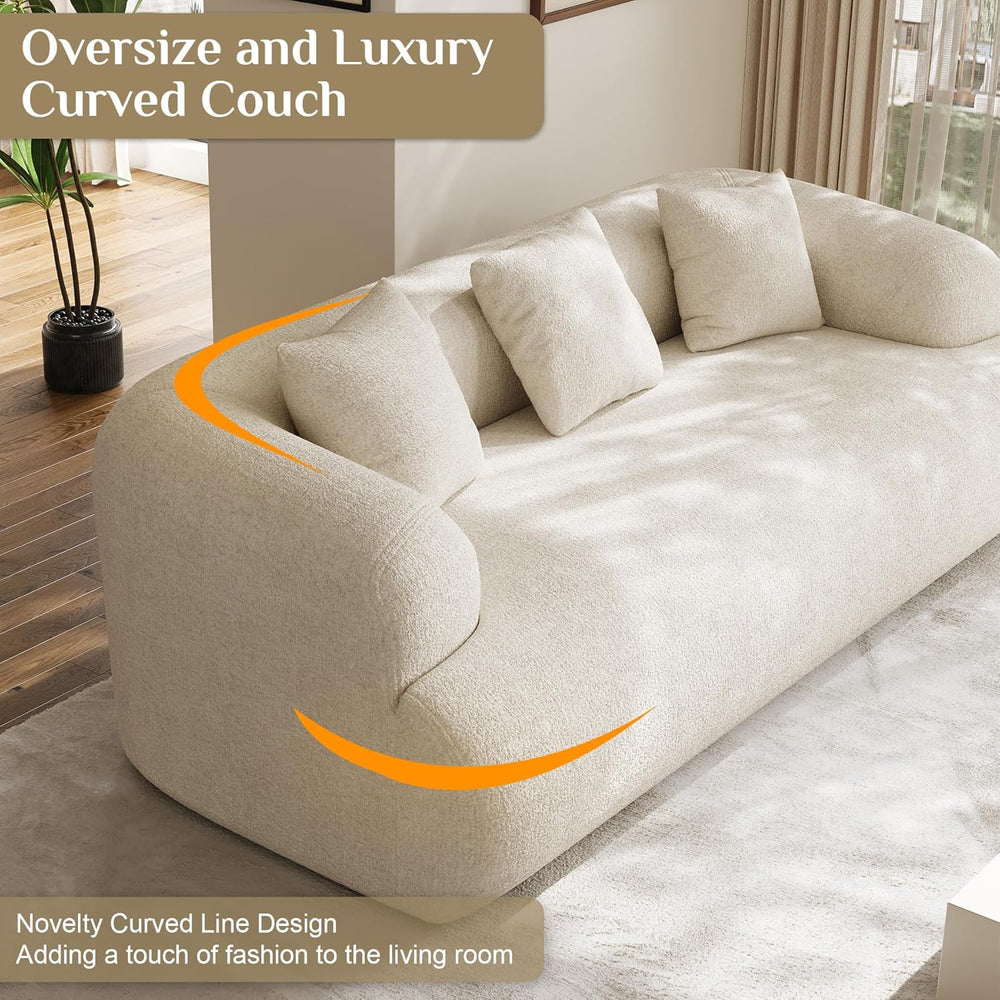 91" Modern Curved Couch,3 Seater Floor Sofa & Deep Seat,Beige White ...