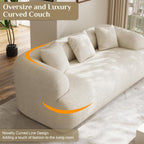 91" Modern Curved Couch,3 Seater Boneless Sofa & Deep Seat,Beige White | Cute Curve Sofa with Soft Chenille,High Foam and Oversized Deep for Modern Living Rooms, Bedrooms ,Apartments,No Assembly