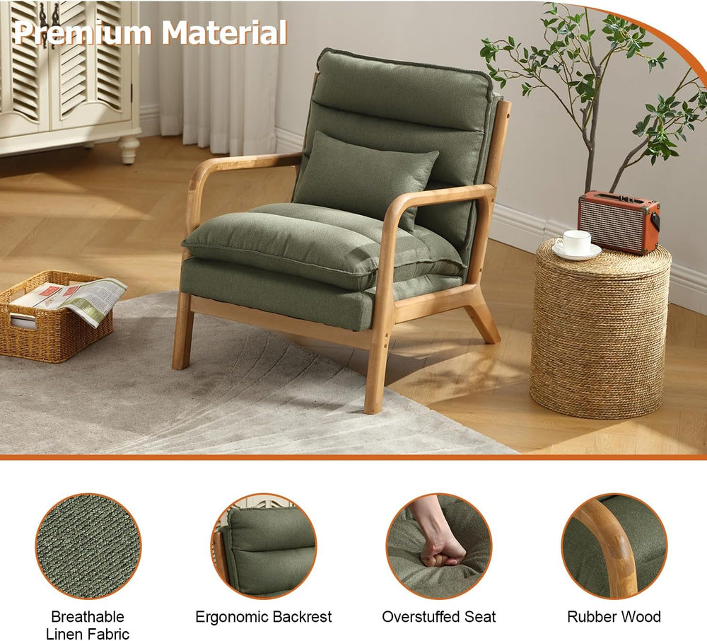 INZOY Mid Century Modern Accent Chair with Wood Frame, Upholstered Reading Ar...
