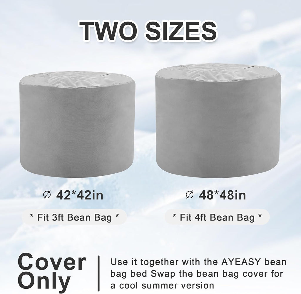 Cooling Bean Bag Cover for Hot Summer (No Filler), Giant Bean Bag Chairs for Stuffed Animals Storage, Large Bean Bag Chair Covers for Adults, Bean Bag Couch Sofa for Toddler/Kids (Grey,4FT)