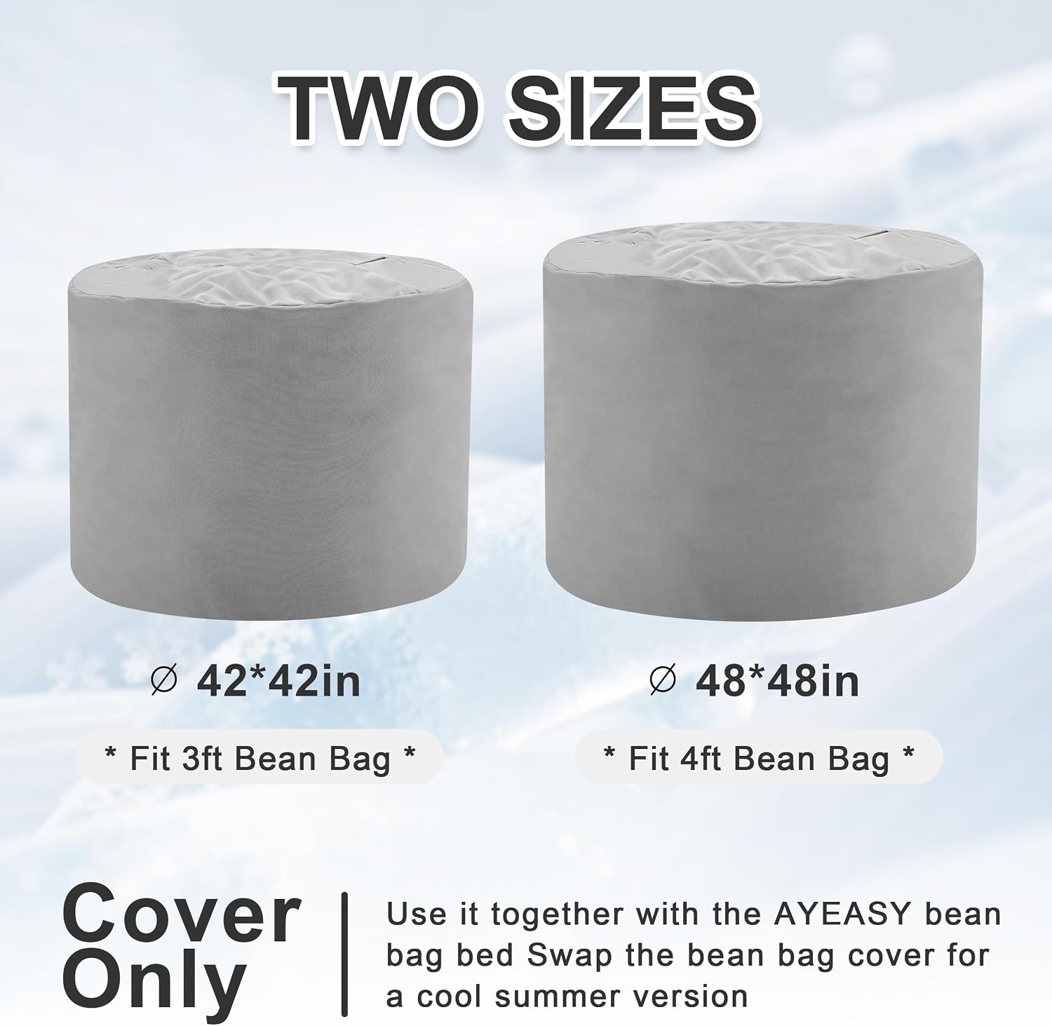 Cooling Bean Bag Cover for Hot Summer (No Filler), Giant Bean Bag Chairs for Stuffed Animals Storage, Large Bean Bag Chair Covers for Adults, Bean Bag Couch Sofa for Toddler/Kids (Grey,4FT)