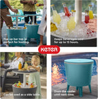 Keter Modern Cool Bar Outdoor Patio Furniture and Hot Tub Side Table with 7.5 Gallon Beer and Wine Cooler, Teal