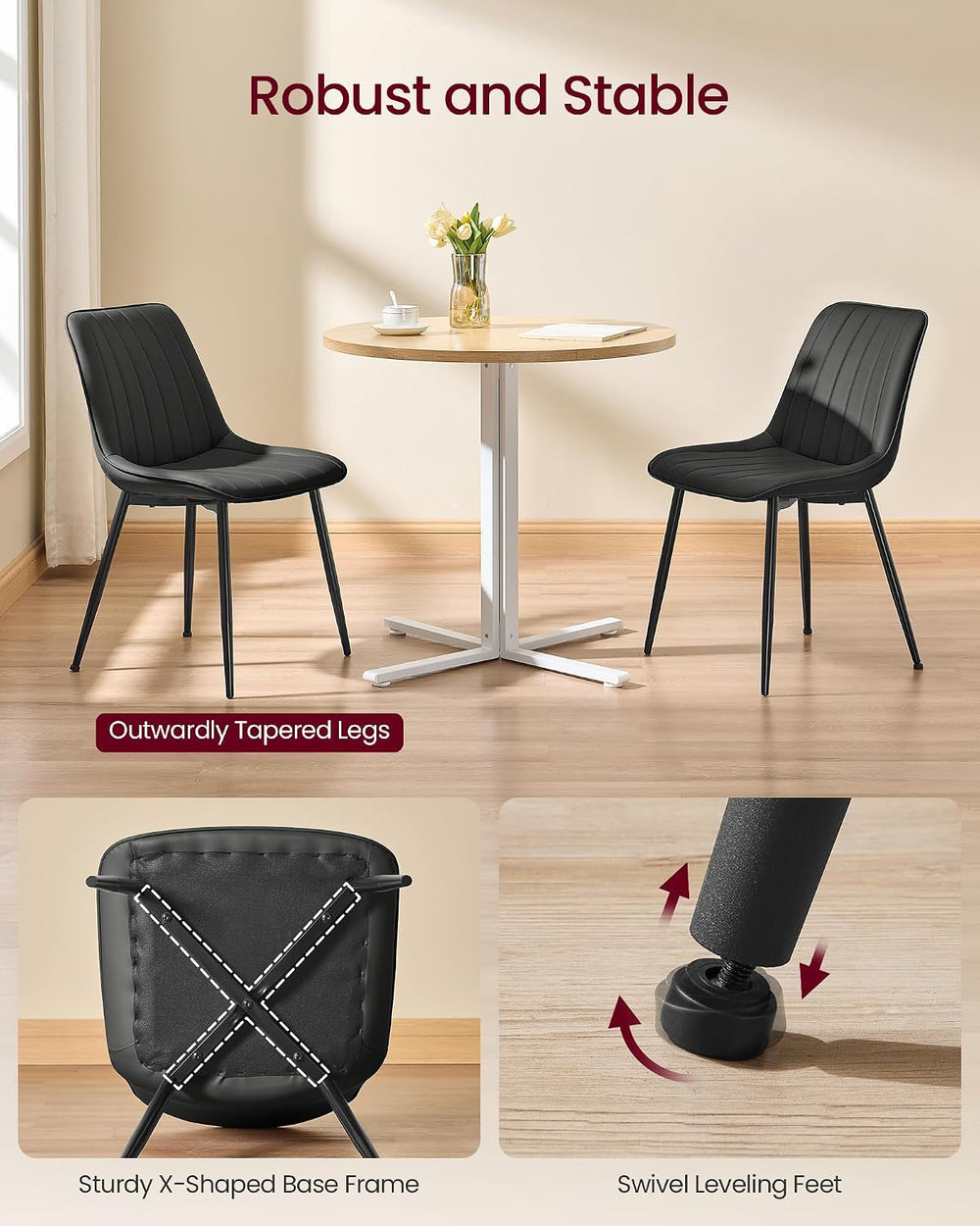VASAGLE Dining Chairs Set of 2, Upholstered Kitchen Chairs, Synthetic Leather...