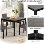 KEIKI 5-Piece Standard Height Dining Table Set with Square Table and 4 Upholstered Curved Backrset Chair, for 4 Person, Modern Wooden Table Set, Easy Assembly, for Kitchen, Dining Room, Black+Gray
