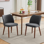 Dining Chair Set of 4, Linen Upholstered Dining Chair with Wood Legs, Wing Backrest, Wooden Kitchen Chair, Kitchen Chairs with Thick Cushions for Dining Room, Living Room, Dark Grey