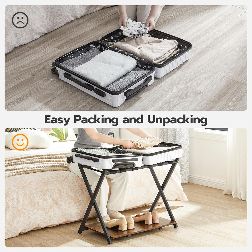 HOOBRO Folding Luggage Rack, Suitcase Stand Holder with Wooden Storage Shelf,...