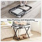 HOOBRO Folding Luggage Rack, Suitcase Stand Holder with Wooden Storage Shelf, Holds up to 110 lb, 27.2 x 15.7 x 24 Inches, for Guest Room, Bedroom, Closet, Hotel, Rustic Brown and Black BF68XL01G1