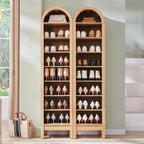 IFGET 71" Tall Arched Shoe Storage Cabinet, 8 Tiers 16 Pairs Wooden Shoe Rack with 3 Adjustable Shelves, Freestanding Shoe Closet Shelf Organizer for Entryway, Hallway, Living Room (Natural)