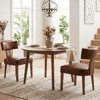 HNY Mid Century Modern Dining Chairs Set of 2, Farmhouse PU Leather Upholstered Accent Chair Curved Backrest Kitchen Chairs, with Hardwood Frame, Brown