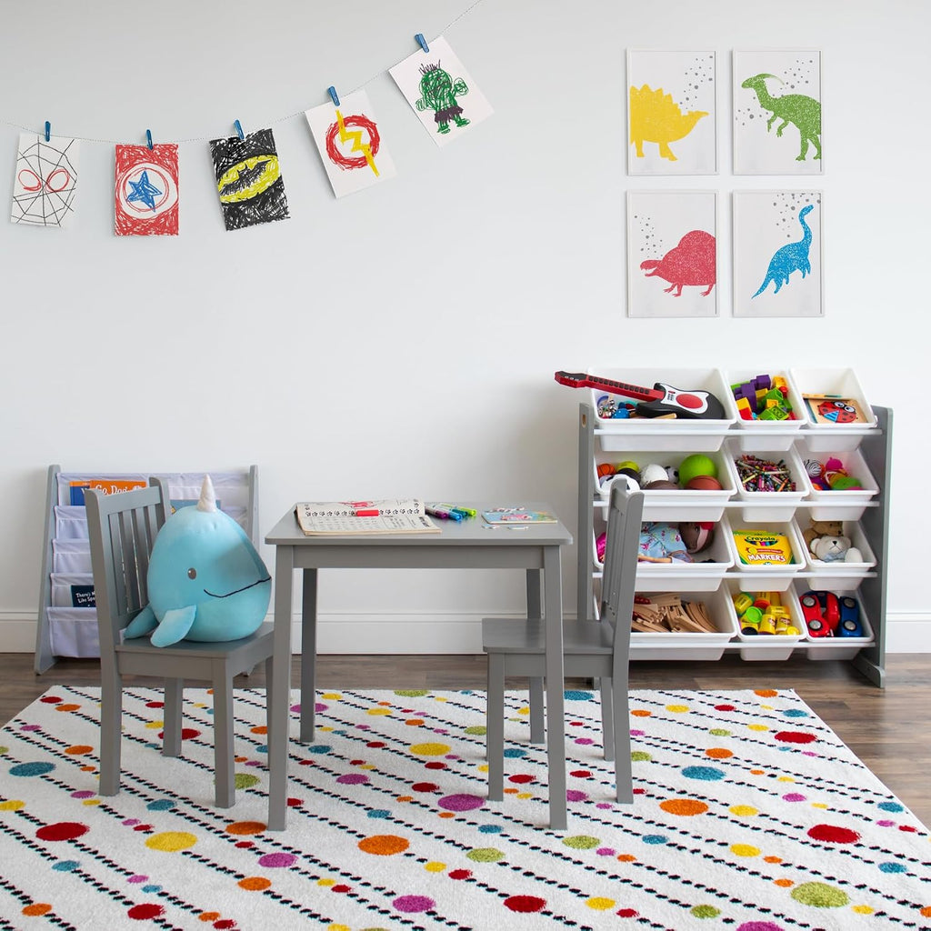 Humble Crew Toddler Table and Chair Set for Kids, Wood Activity Furniture | Sturdy 3 piece playroom or bedroom desk, perfect size for crafts, snacks, homework, and learning, includes 2 matching seats