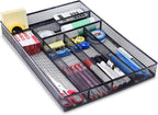 WuGeShop Desk Drawer Organizer with 6 Compartments, Mesh Drawer Organizer Tray for Stationery, Office Supplies Desktop Storage, Black
