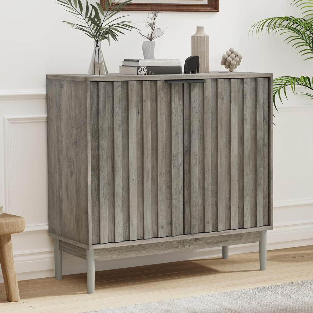 Otterease Fluted Buffet Cabinet with Storage, Small Accent Cabinets, Gray