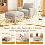 Vesgantti 38.5" Accent Chair with Movable Ottoman, Comfy Corduroy Armchair with Spring Cushion, Reading Chair with Ottoman, Modern Single Sofa for Living Room, Bedroom and Apartment, Light Gray