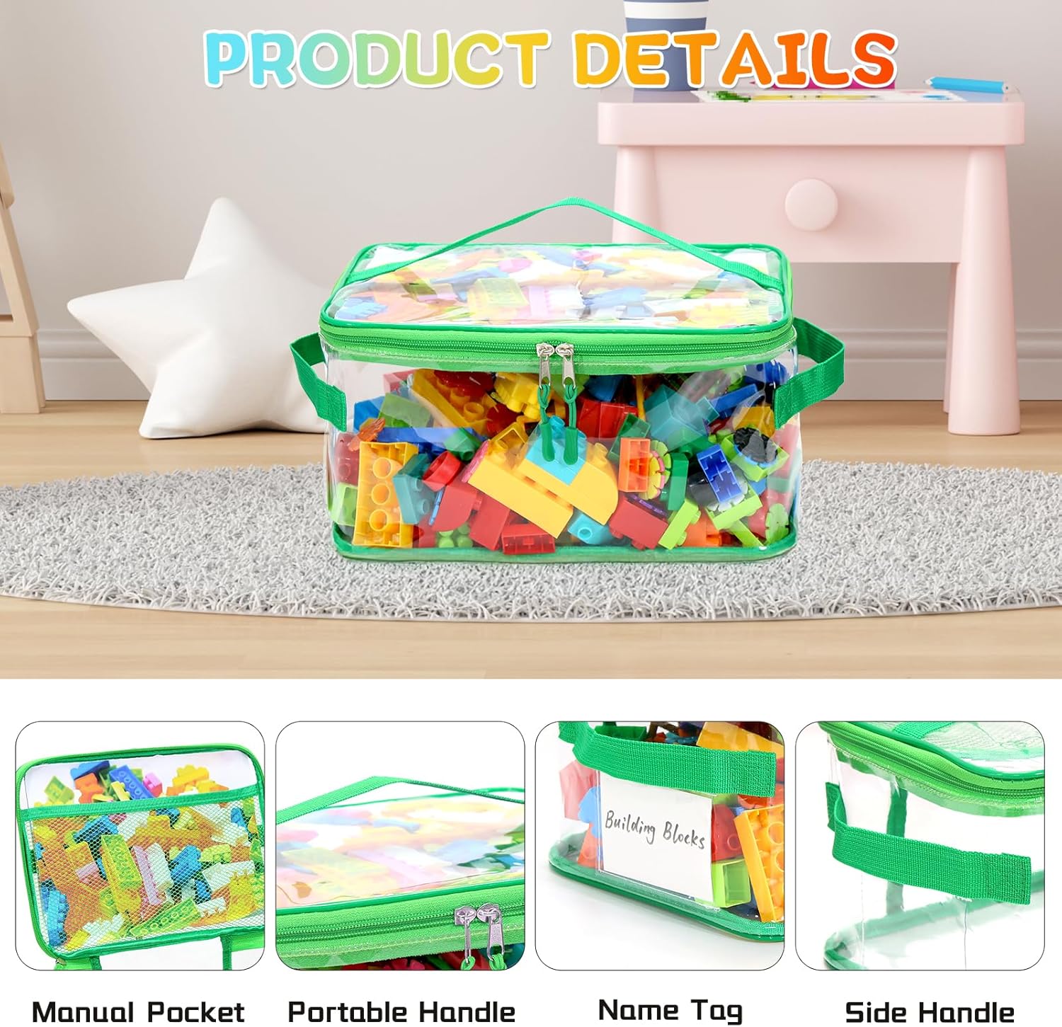 8 Packs Extra Large Toy Storage Bags with Labels, Reusable Clear PVC Board Game Storage, Travel Waterproof Toy Organizer Bags with Name Tag and Manual Pocket for Building Blocks, Puzzle, Kids Books
