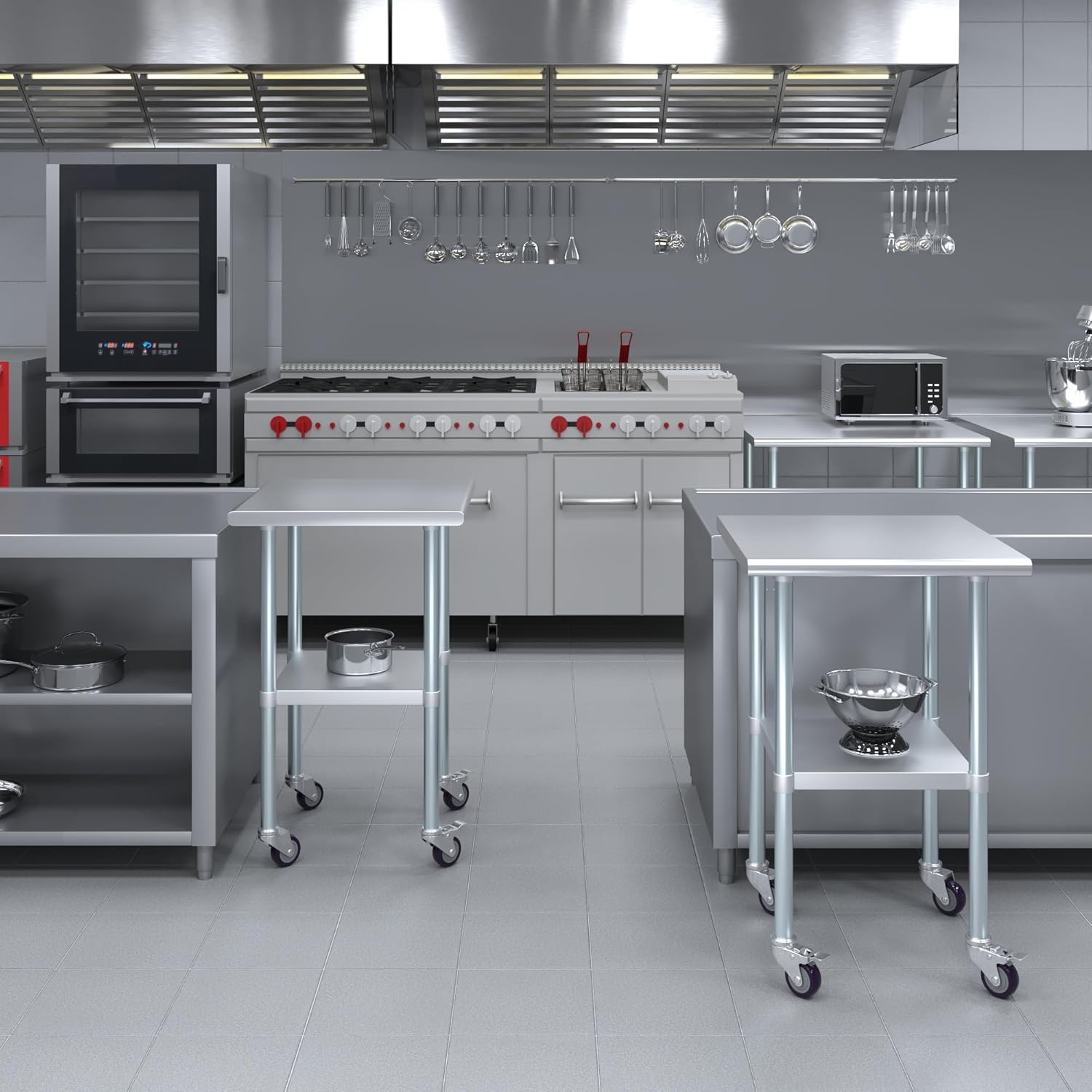 AmGood 24" Long x 24" Deep Stainless Steel Table with Casters