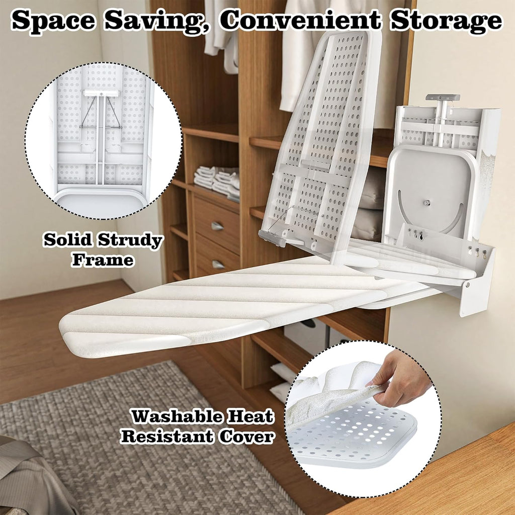 Wall-Mounted Ironing Board 37.4" x 11.8" Compact Mount Fold Down Iron Board Foldable 180° Swivel Iron Board with Heat Resistant Cover Space Saving for Home Laundry Room, Apartment, Dorms