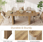 63"-78.7" Expandable Dining Table, 6-10 Farmhouse Kitchen Table, Extendable Dining Table, Rectangular Table with Metal Track, Widened Wood Striped Legs for Dining Room, Office-Beige Brown