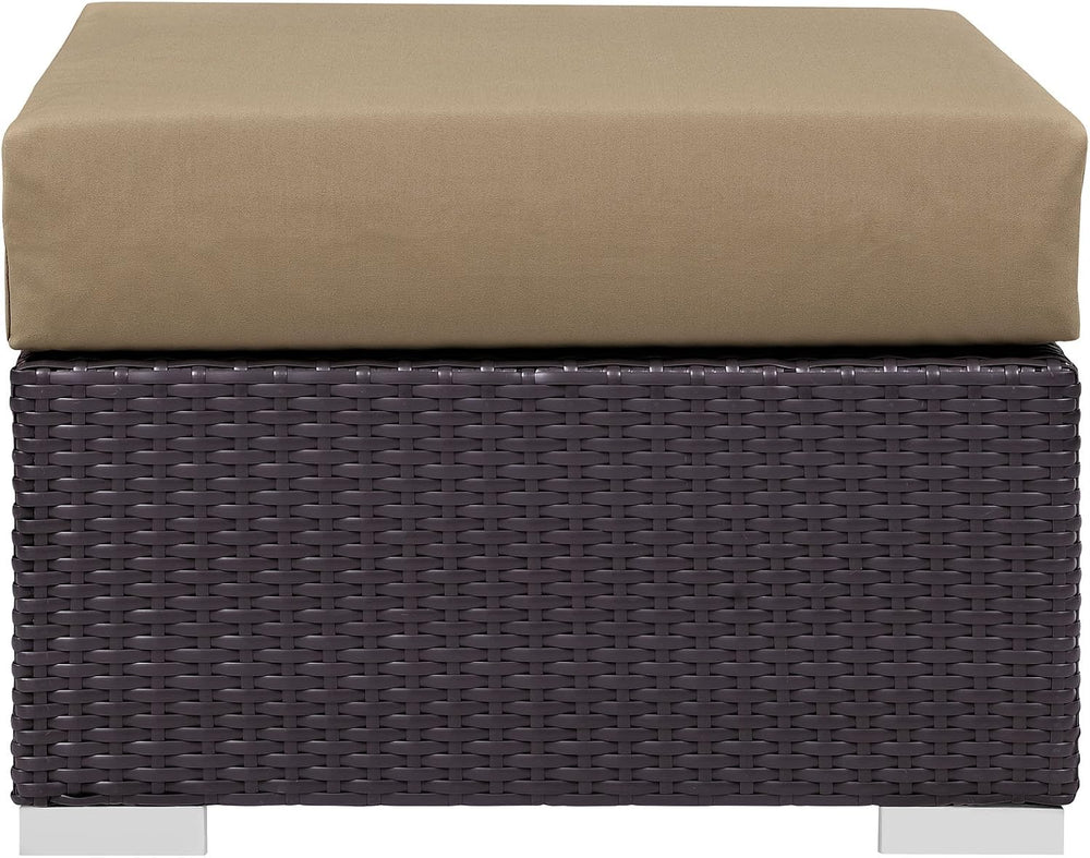 Modway Convene Wicker Rattan Outdoor Patio Square Ottoman with Cushions in Es...