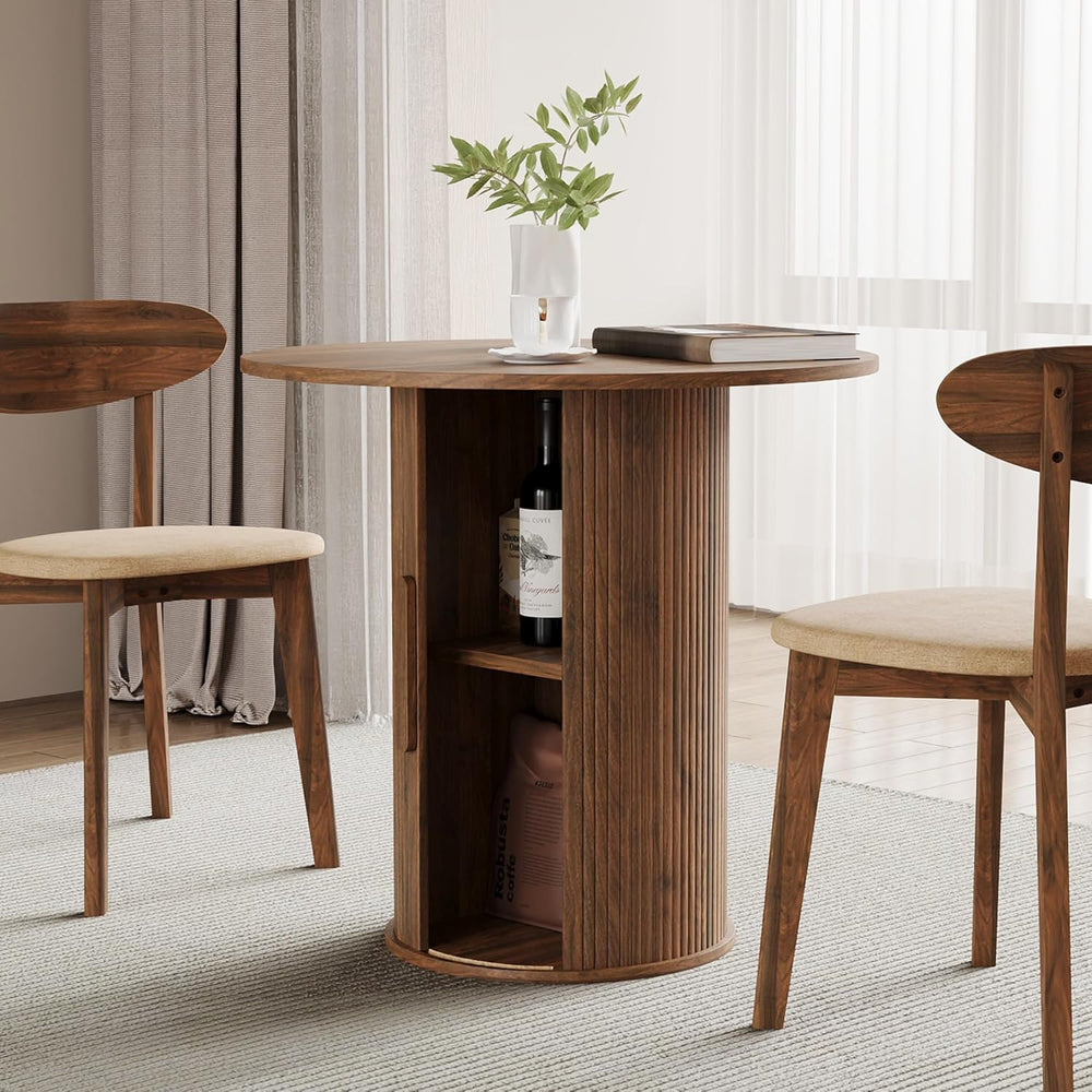 31.5" Round Dining Table for 2-4, Modern Farmhouse Kitchen Table with 2-...