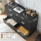 LEYAOYAO Fluted 6 Drawers Dresser Set of 2, 48" Wide Modern Chest of Drawers with Woodgrain Top, Curved Profile Design, Dresser TV Stand, Wooden Drawer Organizer for Bedroom, Living Room,Black